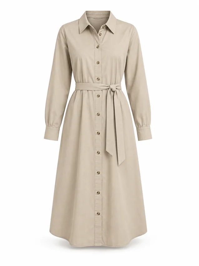 Belted shirt dress in stone