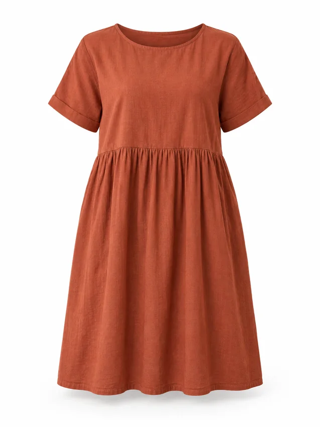 Relaxed smock dress in terracotta