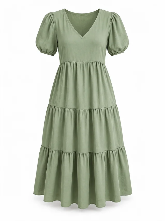 Tiered weekend dress in sage green