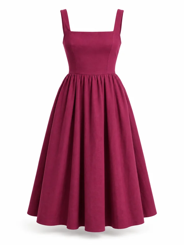 Square-neck day dress in berry