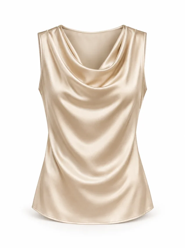 Draped-neck blouse in champagne