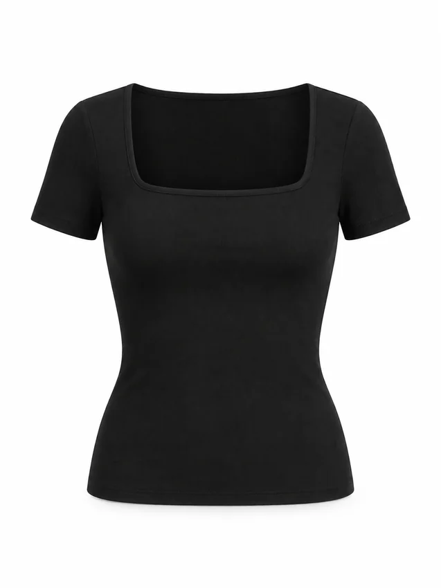 Square-neck top in black