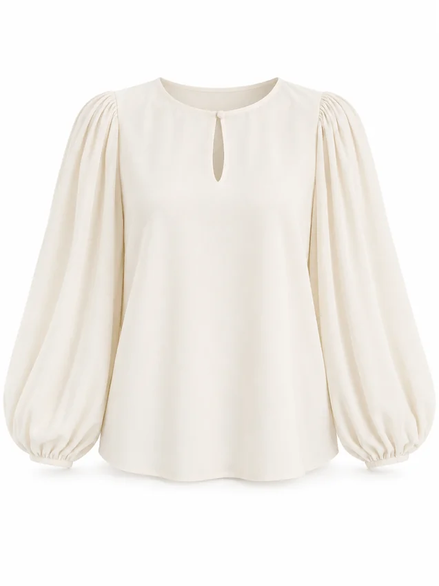Balloon-sleeve blouse in cream