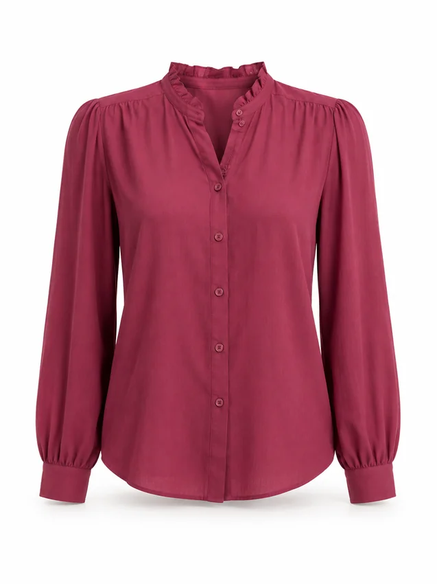 Ruffle-trim blouse in berry