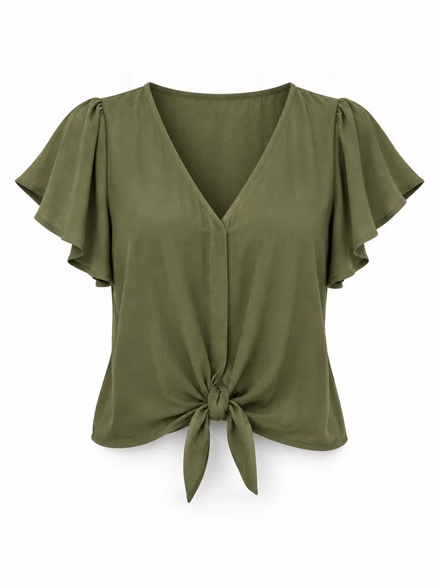 Tie-front weekend blouse in olive