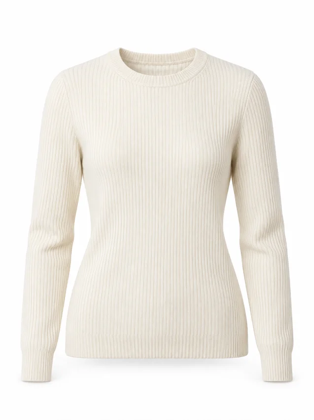 Ribbed crew-neck jumper in cream