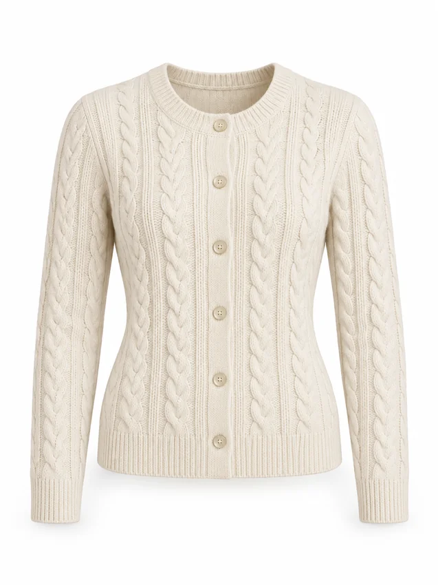 Cable-knit cardigan in ecru
