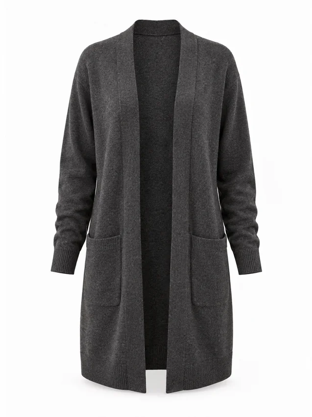 Longline open cardigan in charcoal