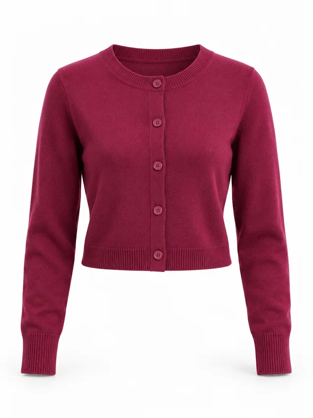 Cropped button cardigan in berry