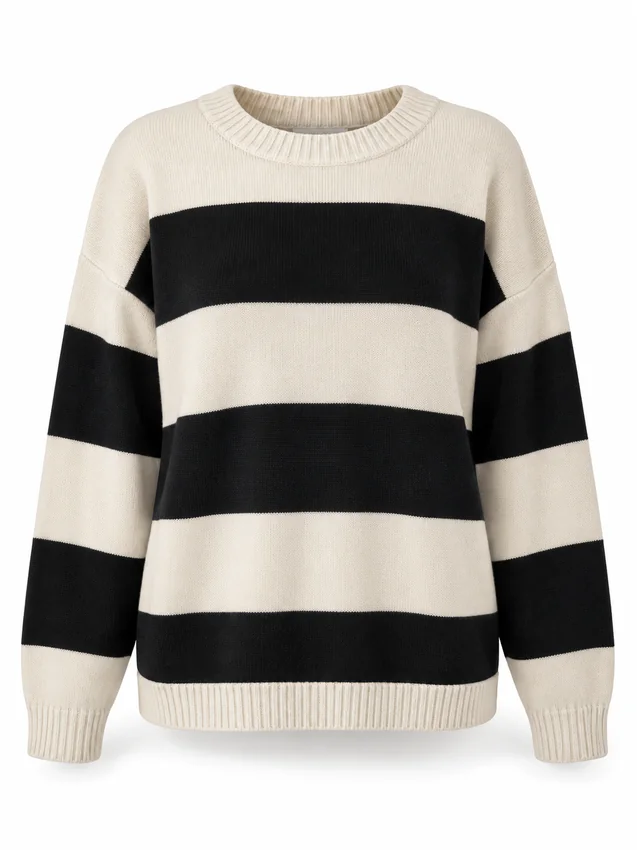 Stripe knit jumper in cream and black
