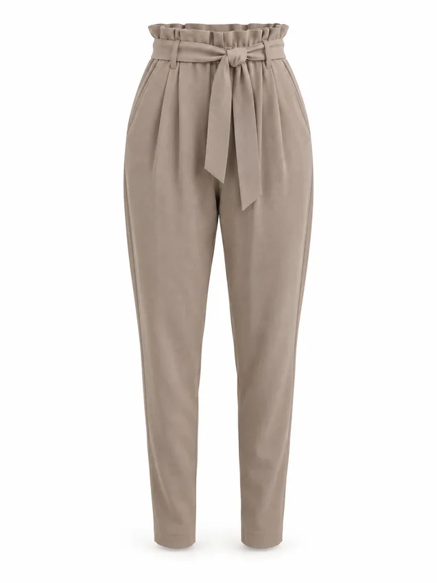 Belted paperbag trousers in taupe