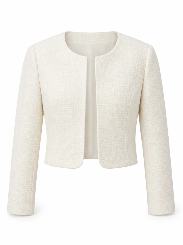 Cropped collarless jacket in ivory
