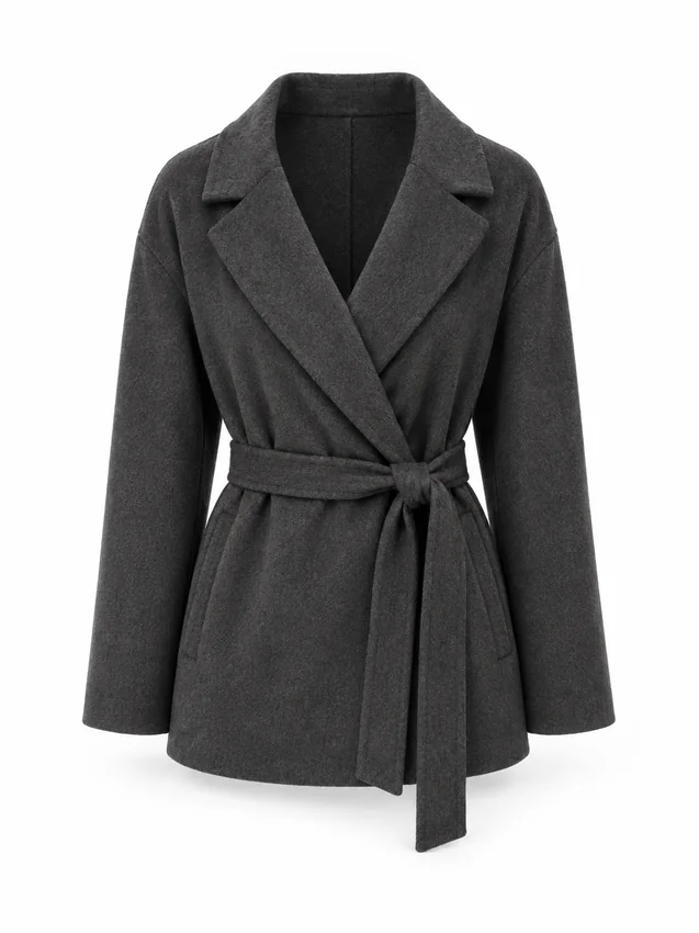 Belted wrap jacket in charcoal