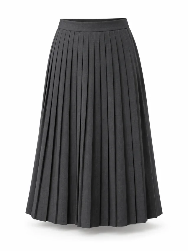 Pleated work skirt in charcoal