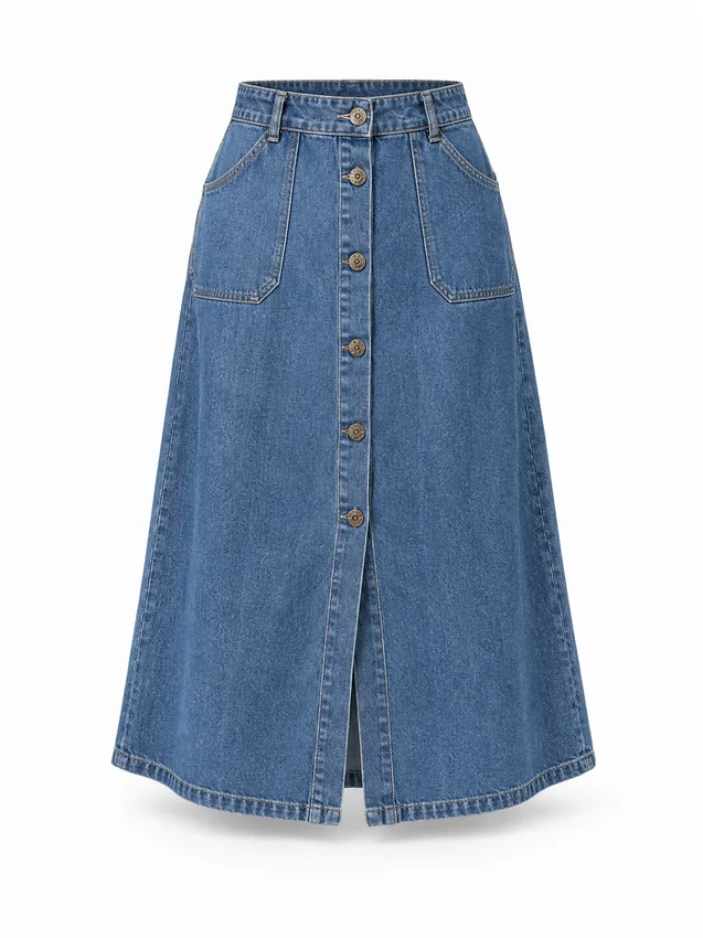 Relaxed denim-look skirt in mid blue